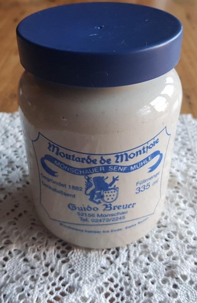 Duits gres  mosterdpotje Moutarde de Montjoie, Monschau, Verzamelen, Overige Verzamelen, Gebruikt, -, -, Ophalen of Verzenden