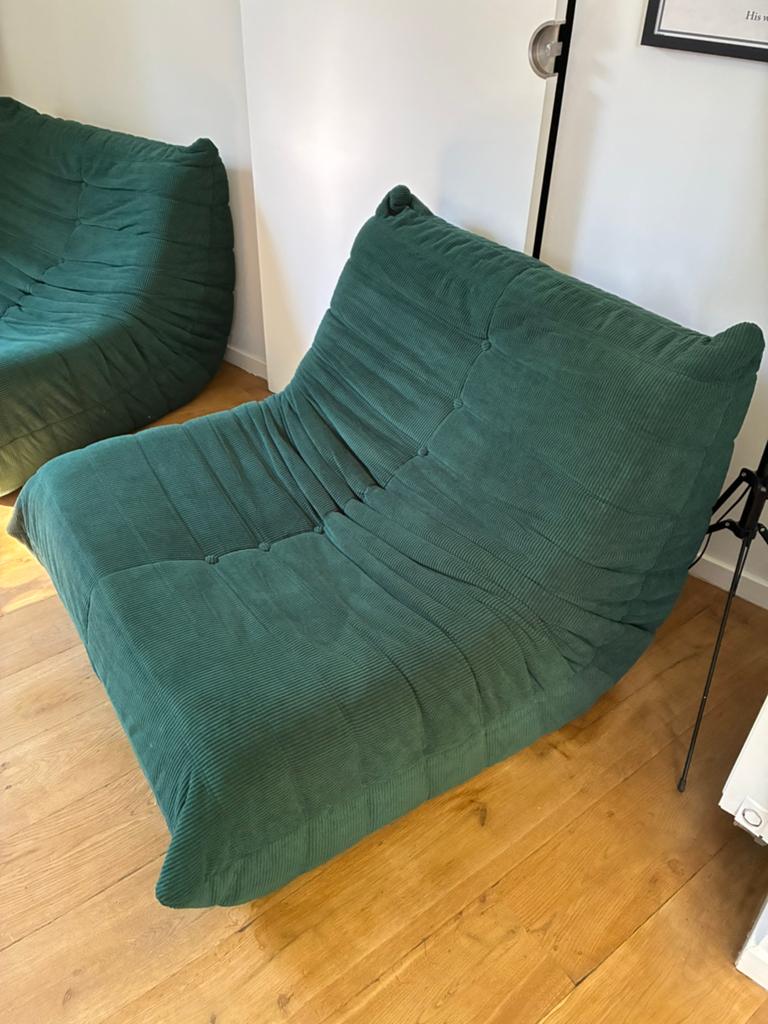 Fauteuils style « togo » verts, Maison & Meubles, Enlèvement, Comme neuf