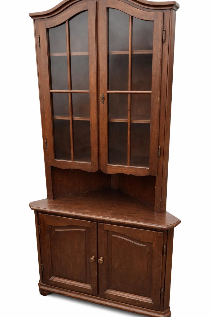 Meuble de coin vitrine en bois avec portes vitrées, Enlèvement, Utilisé, Avec porte(s)