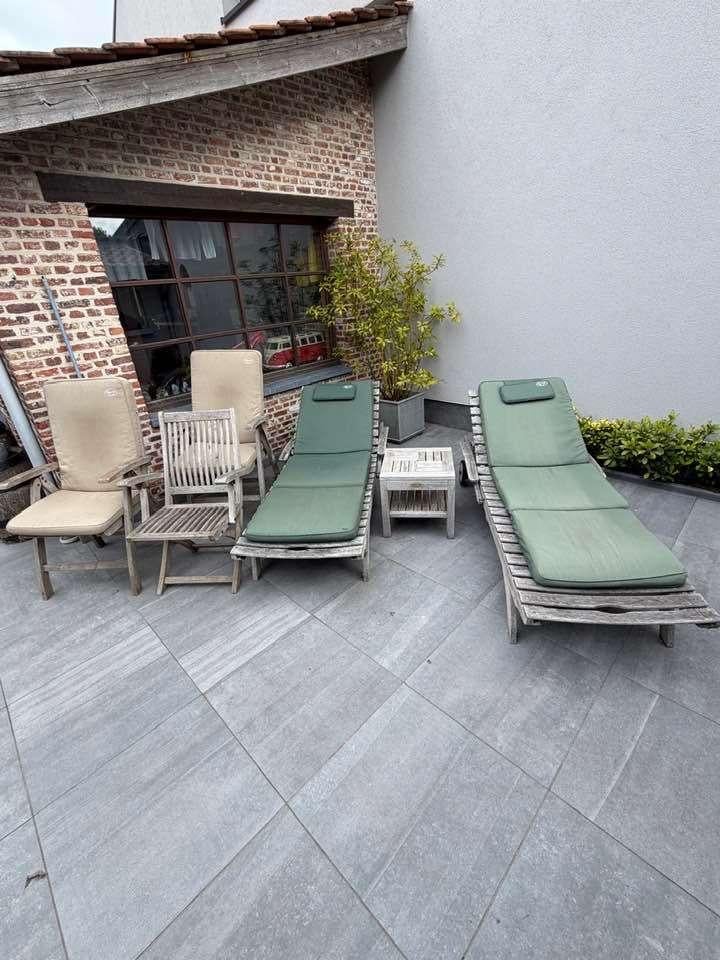 Teak ligbed en/of stoelen, Tuin en Terras, Ophalen, Gebruikt, Hout, Verstelbaar