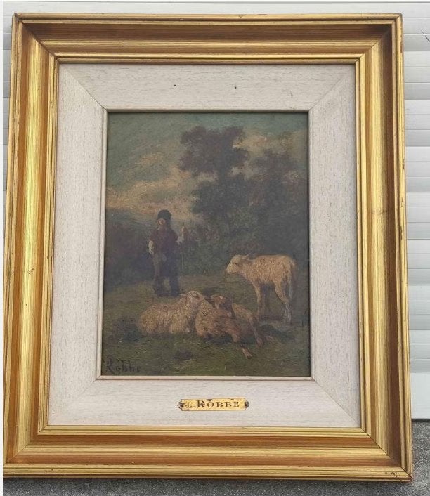 huile sur panneau signe louis robbe, Ophalen of Verzenden, Paneel