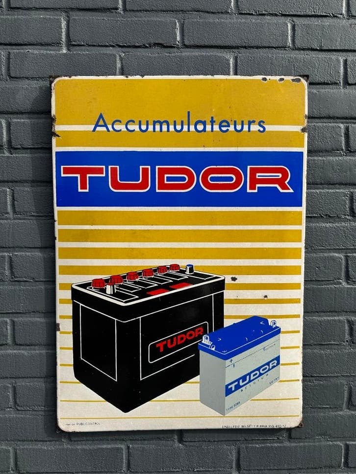 Vintage Tudor Accumulateurs Emaille Reclamebord