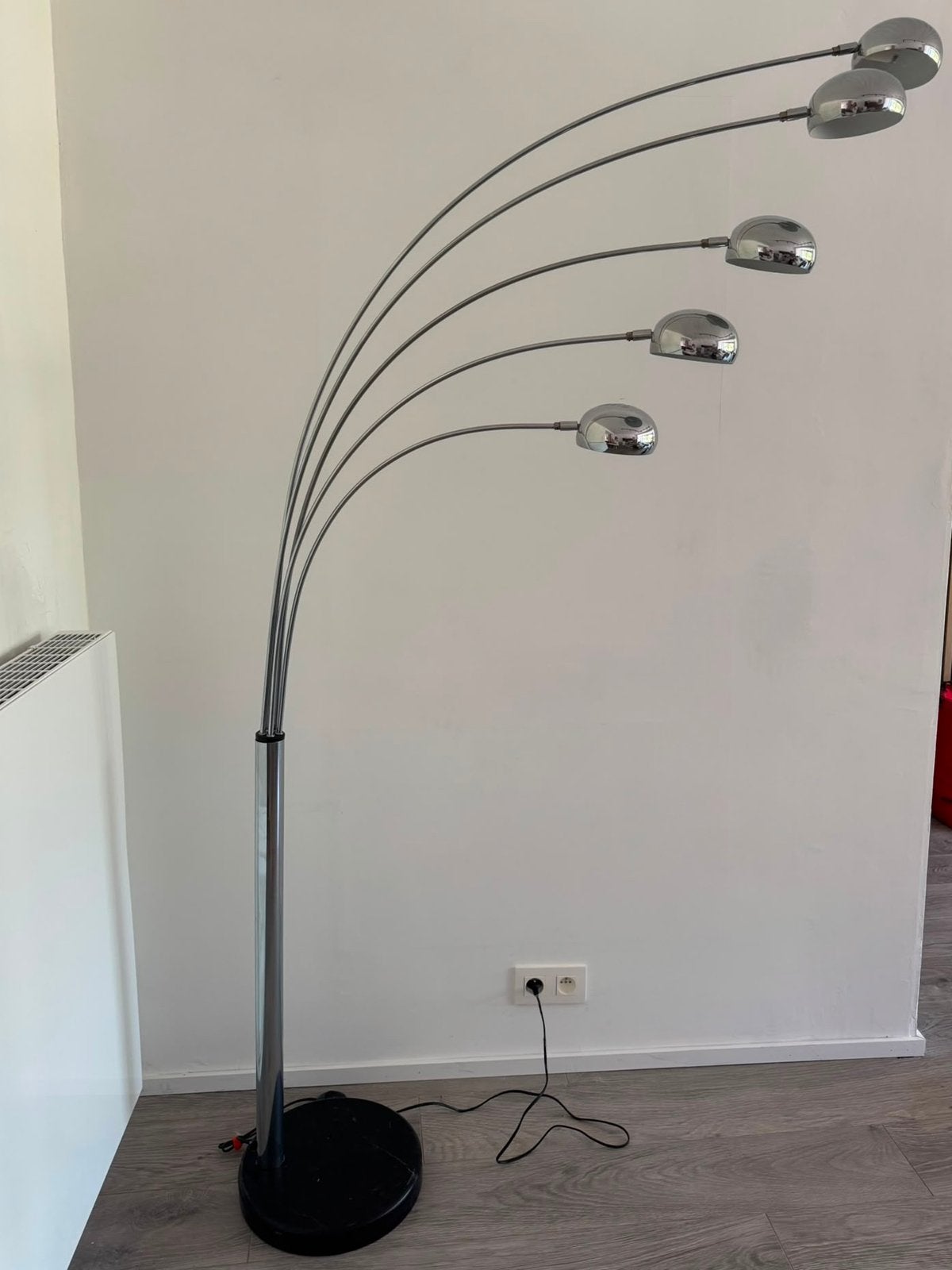 Design vloerlamp met 5 verstelbare lichtpunten – Chroom, Ophalen, 200 cm of meer, E14 (klein), Zo goed als nieuw