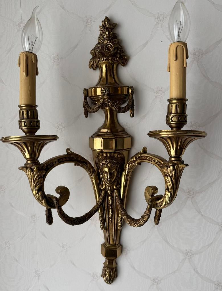 Antieke koperen design wand lusters 3x, Ophalen, Zo goed als nieuw, Metaal