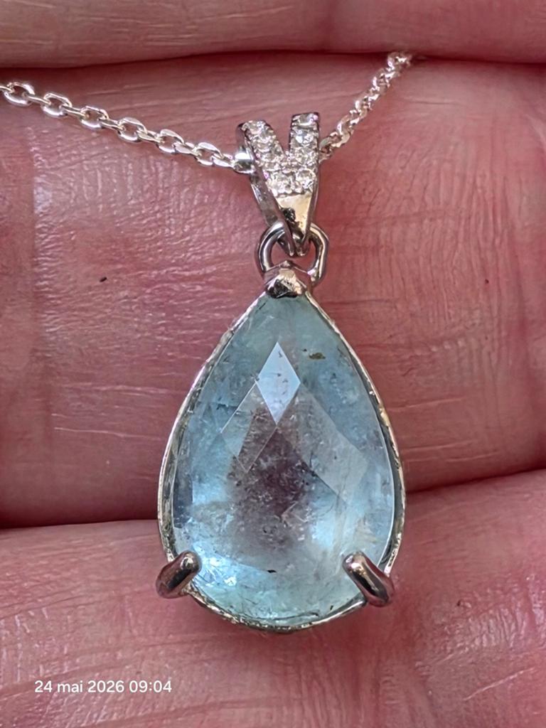 Pendentif en argent massif 925 avec aigue-marine de Brésil, Bijoux, Sacs & Beauté, Neuf, Enlèvement, Avec pierre précieuse, Argent