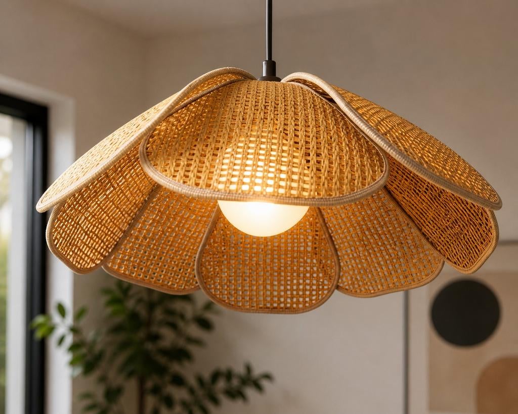 Suspension rotin design pétales, Huis en Inrichting, Lampen | Hanglampen, Ophalen