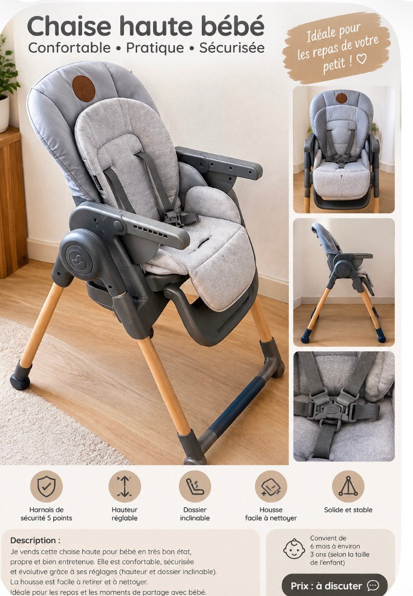 Chaise haute bébé, Enfants & Bébés, Chaises pour enfants, Enlèvement, Comme neuf