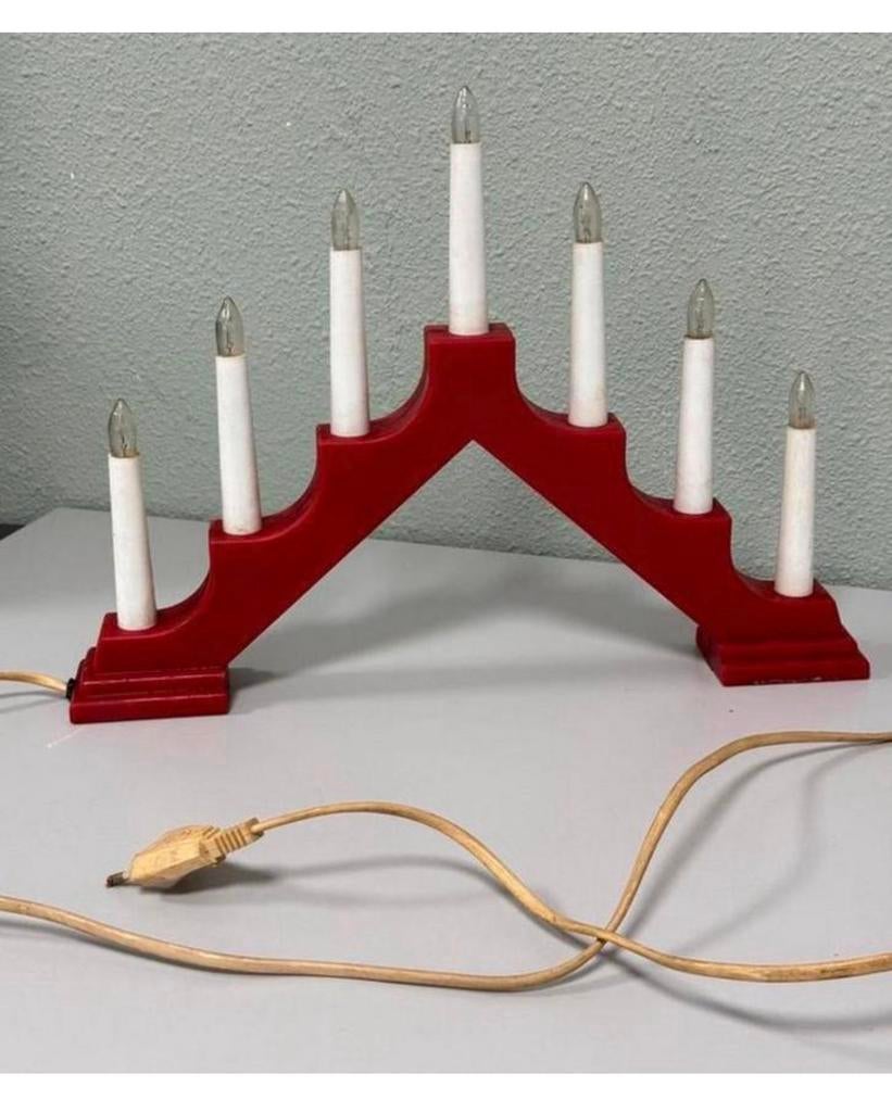 Vintage kerst kerstmis kandelaar licht lampjes staand rood, Diversen, Kerst, Ophalen of Verzenden, Gebruikt