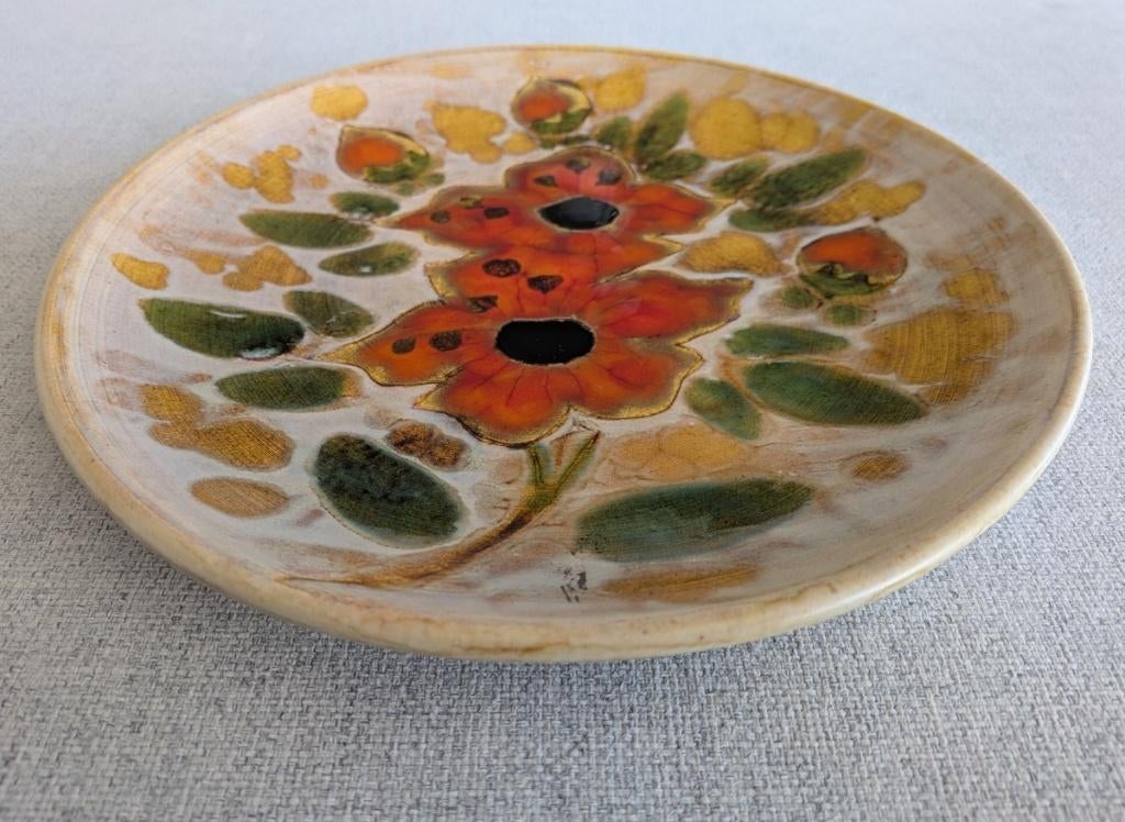Vintage keramische wandbord bloemmotief - Vallauris, Ophalen of Verzenden