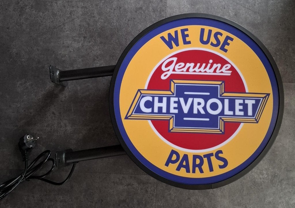 Chevrolet genuine parts & service dubbelzijdig reclame lamp, Verzamelen, Ophalen of Verzenden, Nieuw, Lichtbak of (neon) lamp