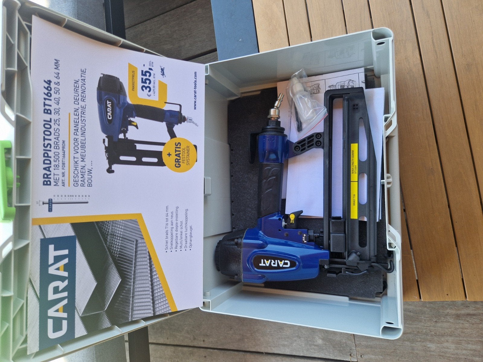 CARAT BT1664 Pneumatisch Bradpistool + Festool Systainer, Ophalen, Zo goed als nieuw, Tacker/nietmachine, Overige merken