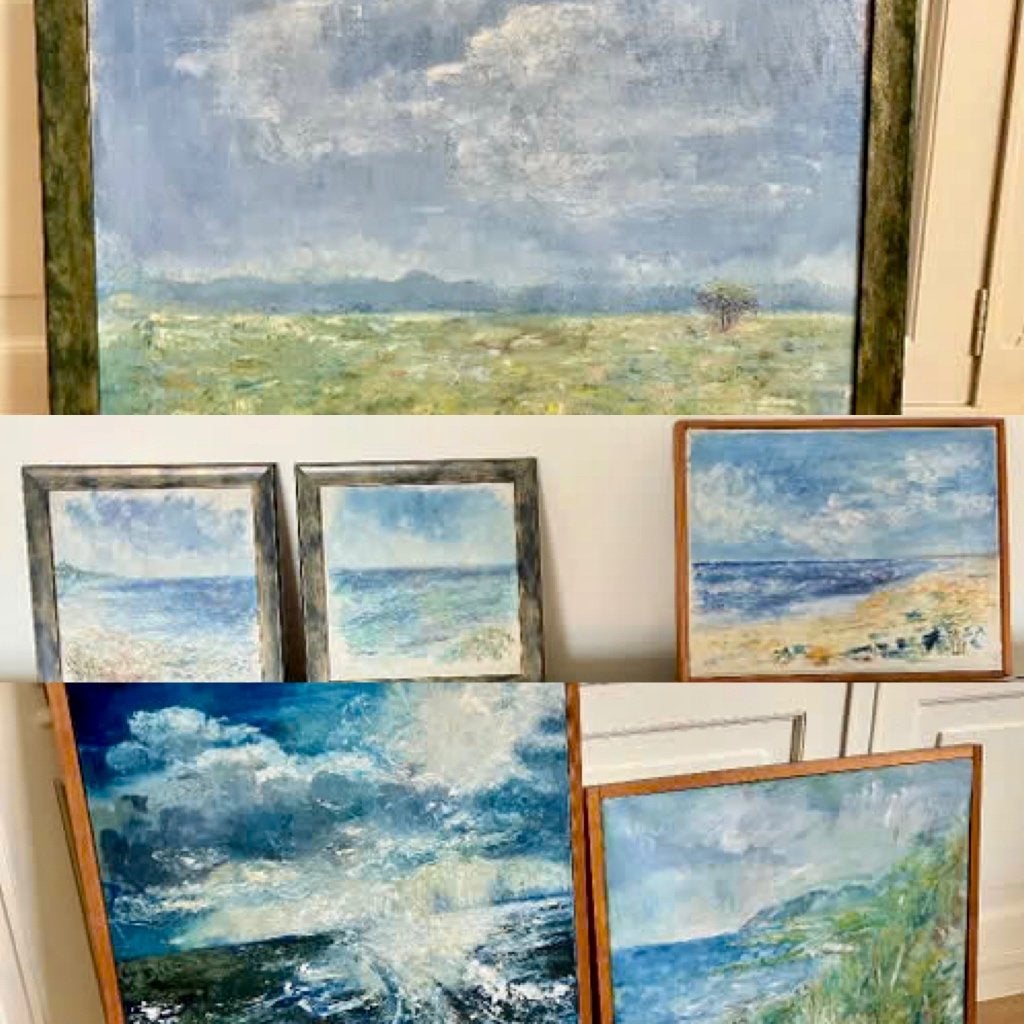Set 6 originele schilderijen met Scandinavisch kustkarakter, Ophalen, Gebruikt, Schilderij