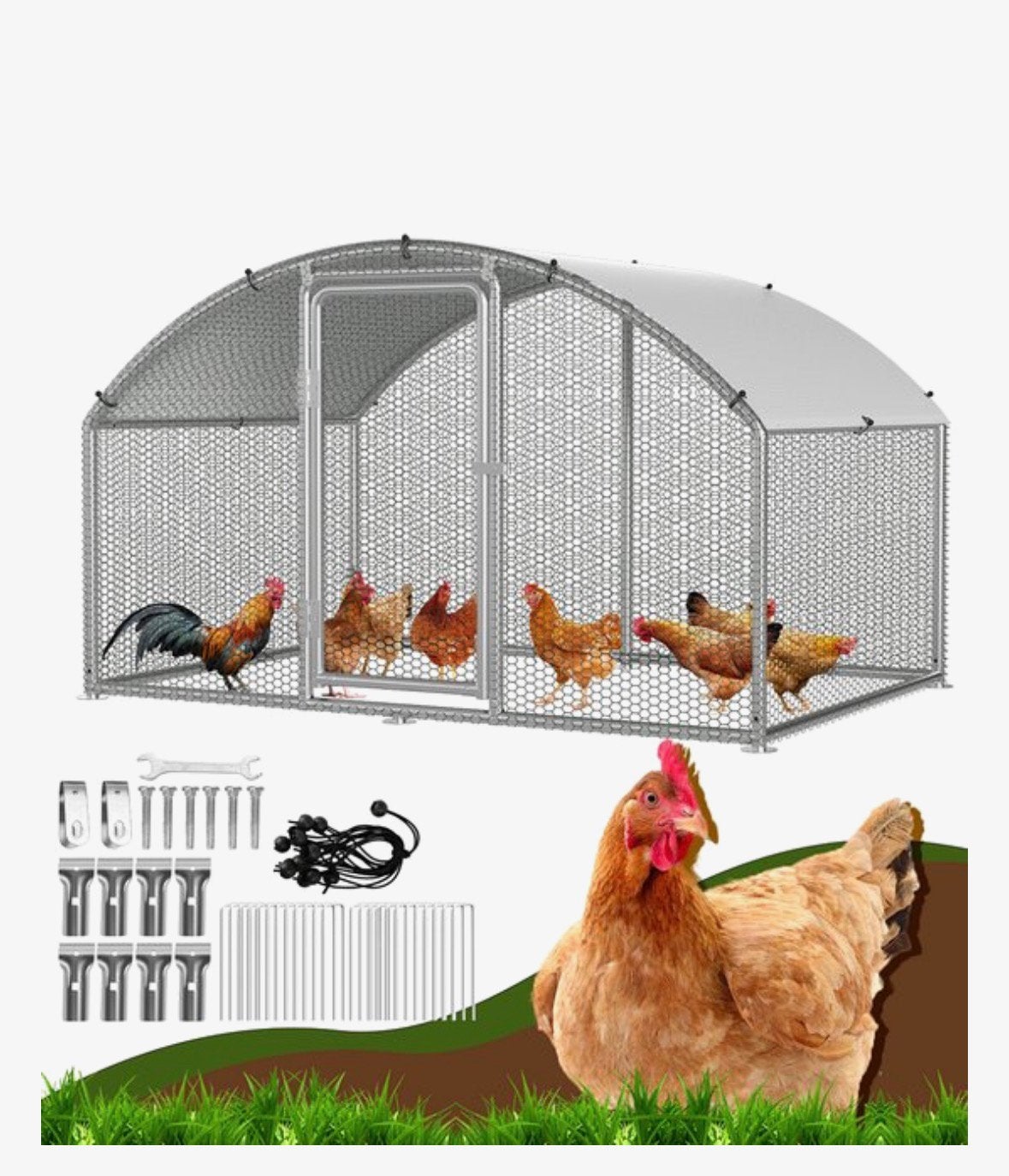 Kippenren 3x2x2 m - Verzinkt Staal - Buitenren met Veilighei, Dieren en Toebehoren, Ophalen, Zo goed als nieuw