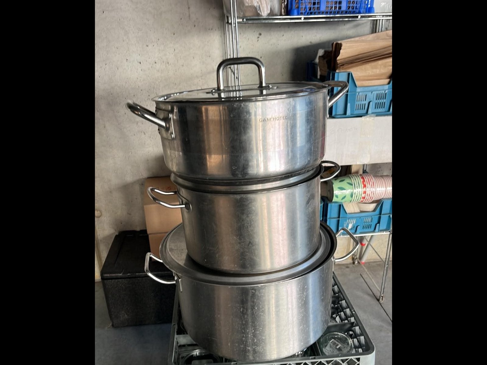 Lot de 3 grandes  casseroles en inox, Maison & Meubles, Enlèvement, Comme neuf, Inox