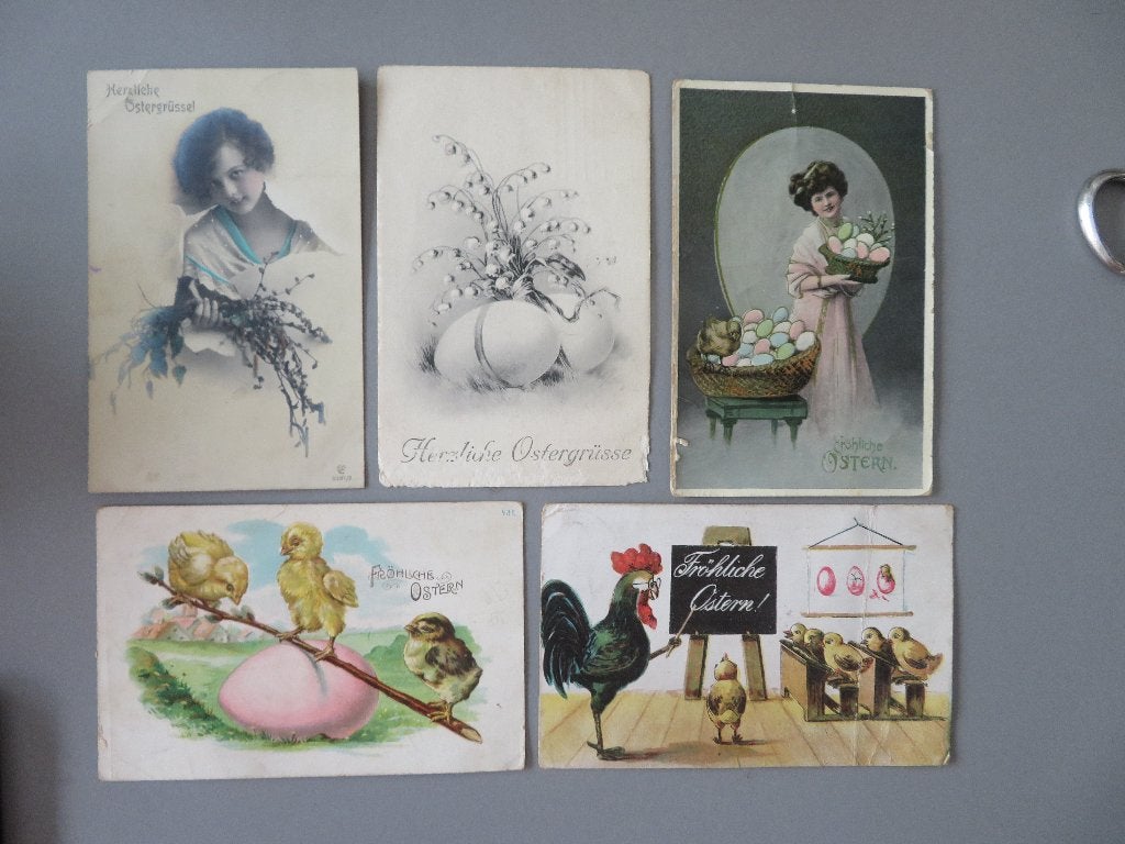 5 postkaarten Pasen Ostern verzonden Feldpost WO1, Ophalen of Verzenden, Voor 1920, Gelopen, Feest(dag)