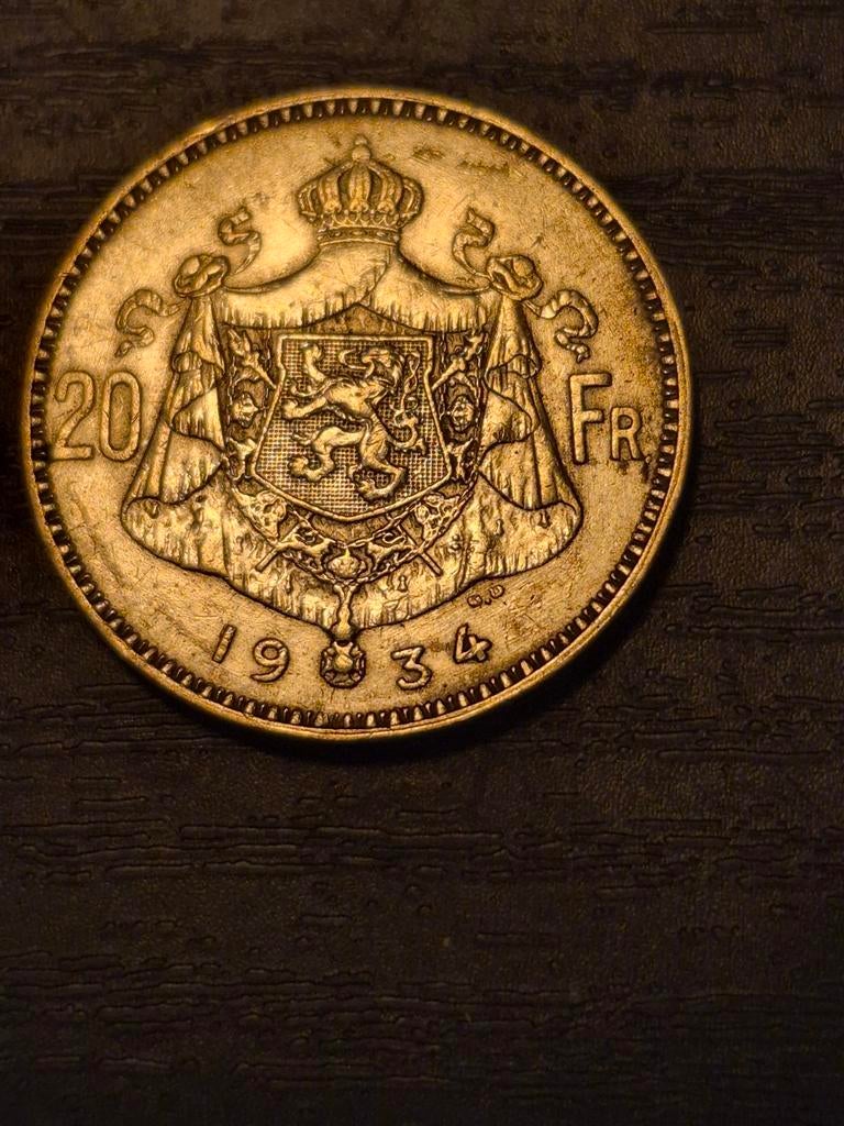 Munt 20 Francs België 1934 Zilver - Albert I NL, Ophalen of Verzenden, Metaal, Zilver