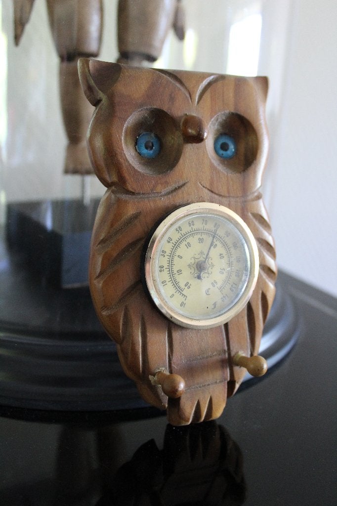 Thermomètre, hibou en bois. Ancien exemplaire., Collections, Enlèvement ou Envoi, Comme neuf, Animal