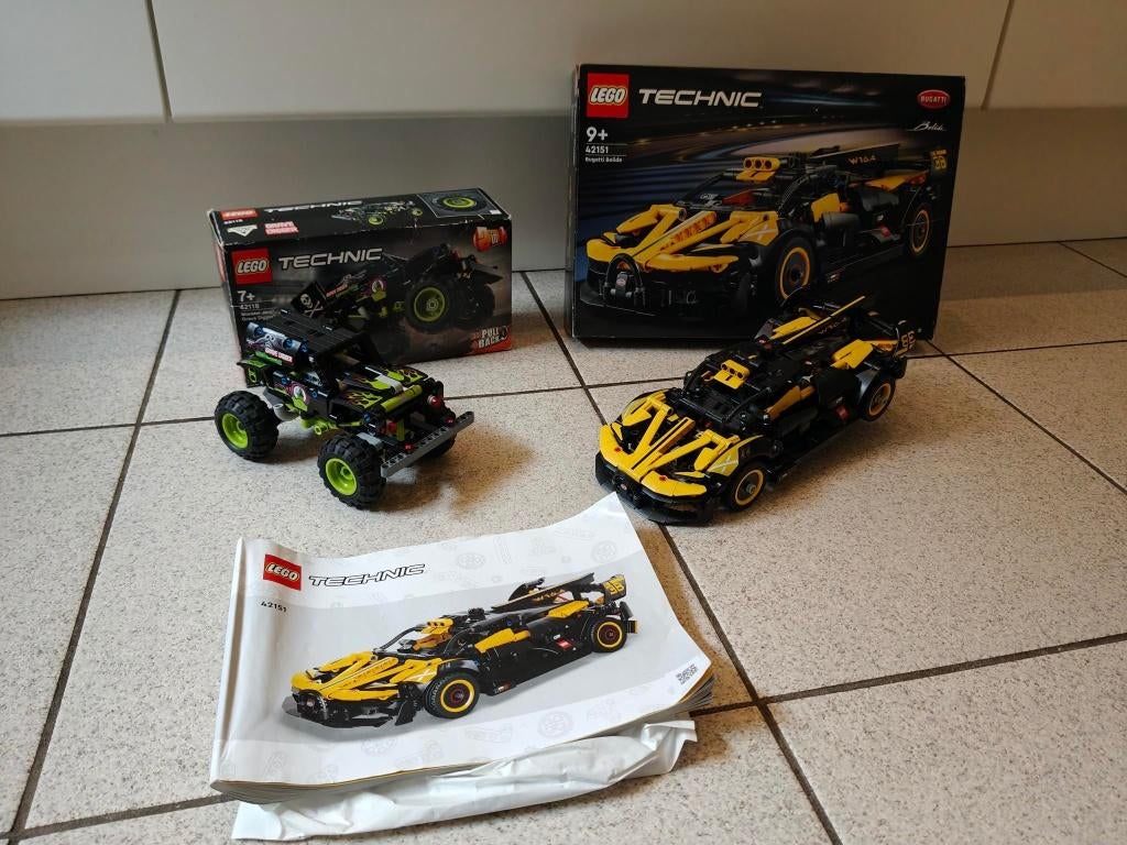 Lego Technic 42151 Bugatti Bolide + 42118 Monster Jam, Gebruikt, Compleet, Lego, Ophalen of Verzenden