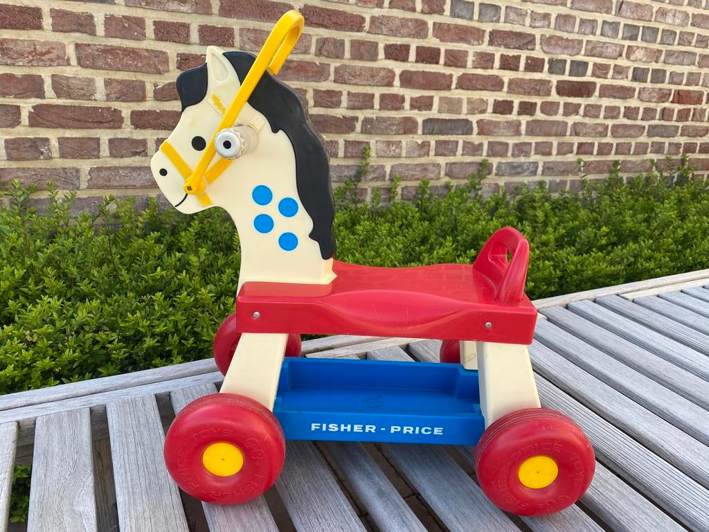 Fisher Price Vintage Paard op wieltjes, Enlèvement ou Envoi, Utilisé, Jouet à Pousser ou Tirer
