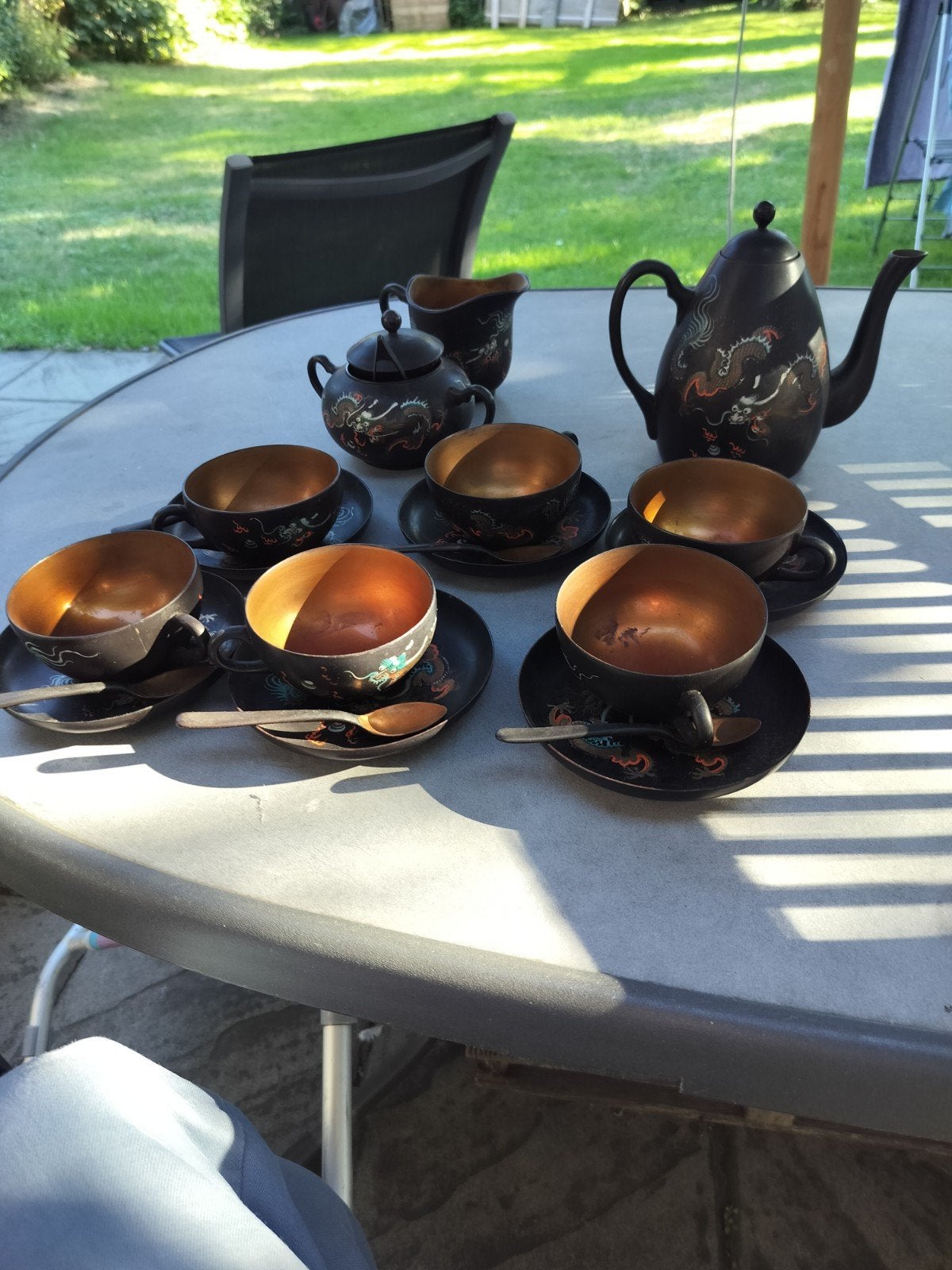 6 delig chinees thee servies in gelakt papier maché, Antiek en Kunst, Ophalen of Verzenden