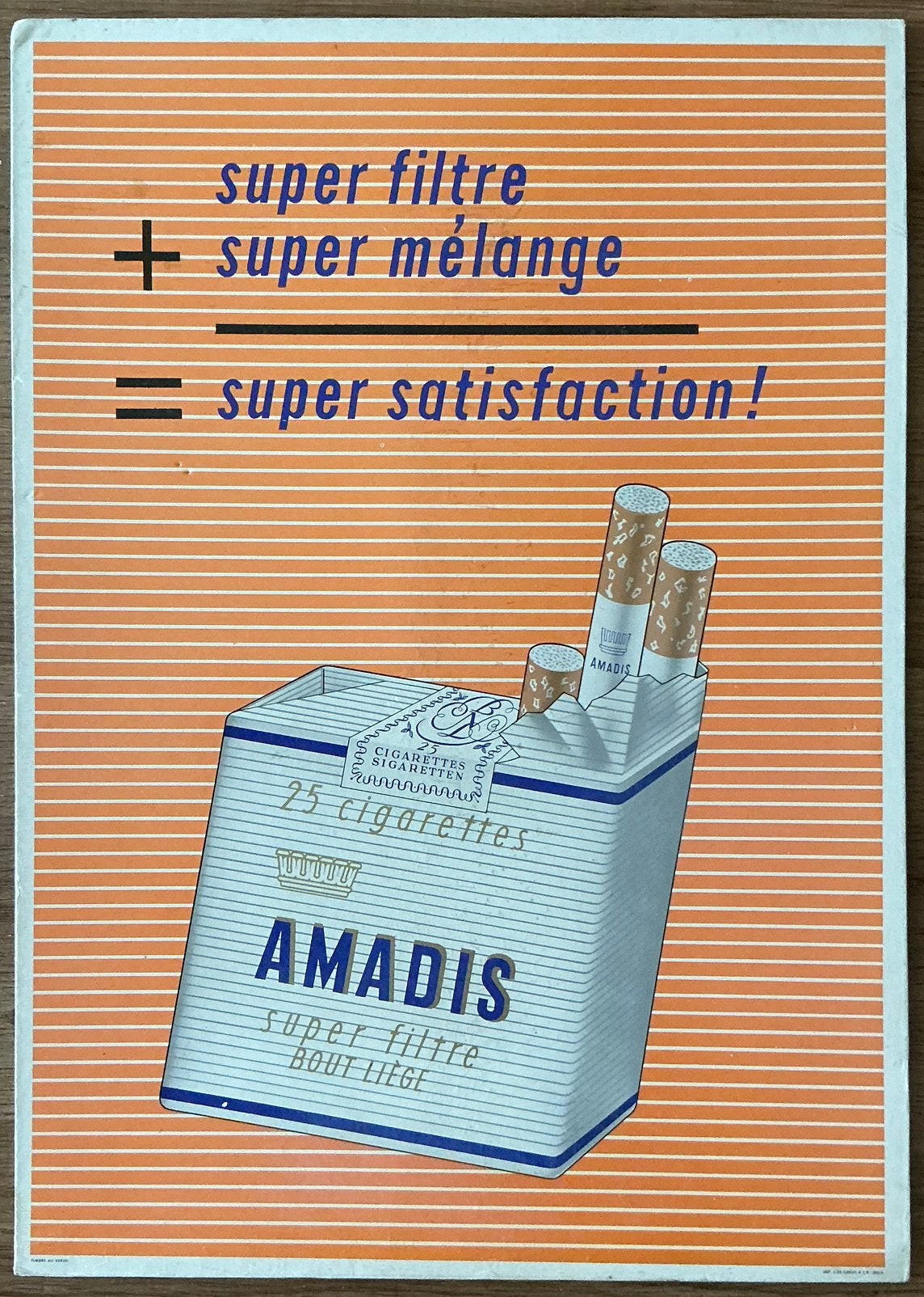 Panneau publicitaire CIGARETTES AMADIS, Enlèvement ou Envoi, Comme neuf, Panneau publicitaire