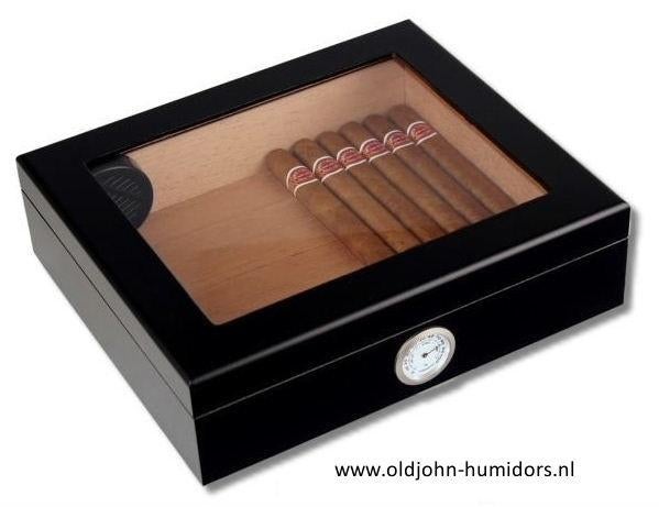 HUMIDOR MERK BOOKWILL ZWART GROOT VENSTER MERKHUMIDOR    h28, Verzenden, Nieuw, Tabaksdoos of Verpakking