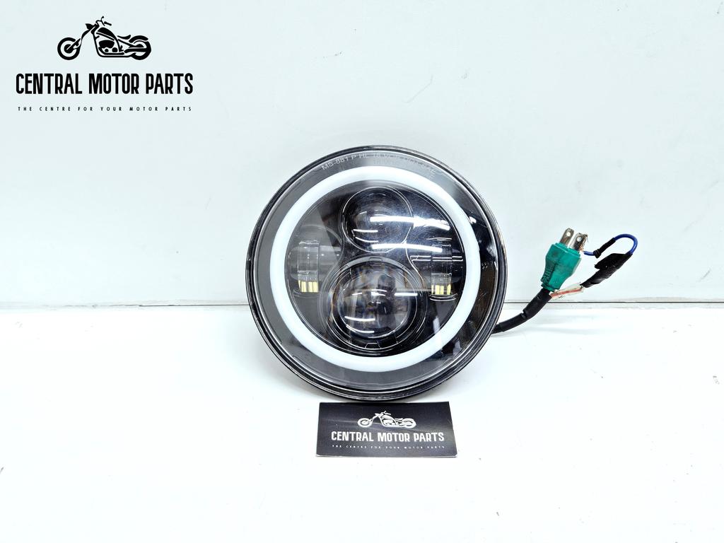 Zwarte 7 inch Koplamp met Halo ring, Motoren, Ophalen of Verzenden, Gebruikt