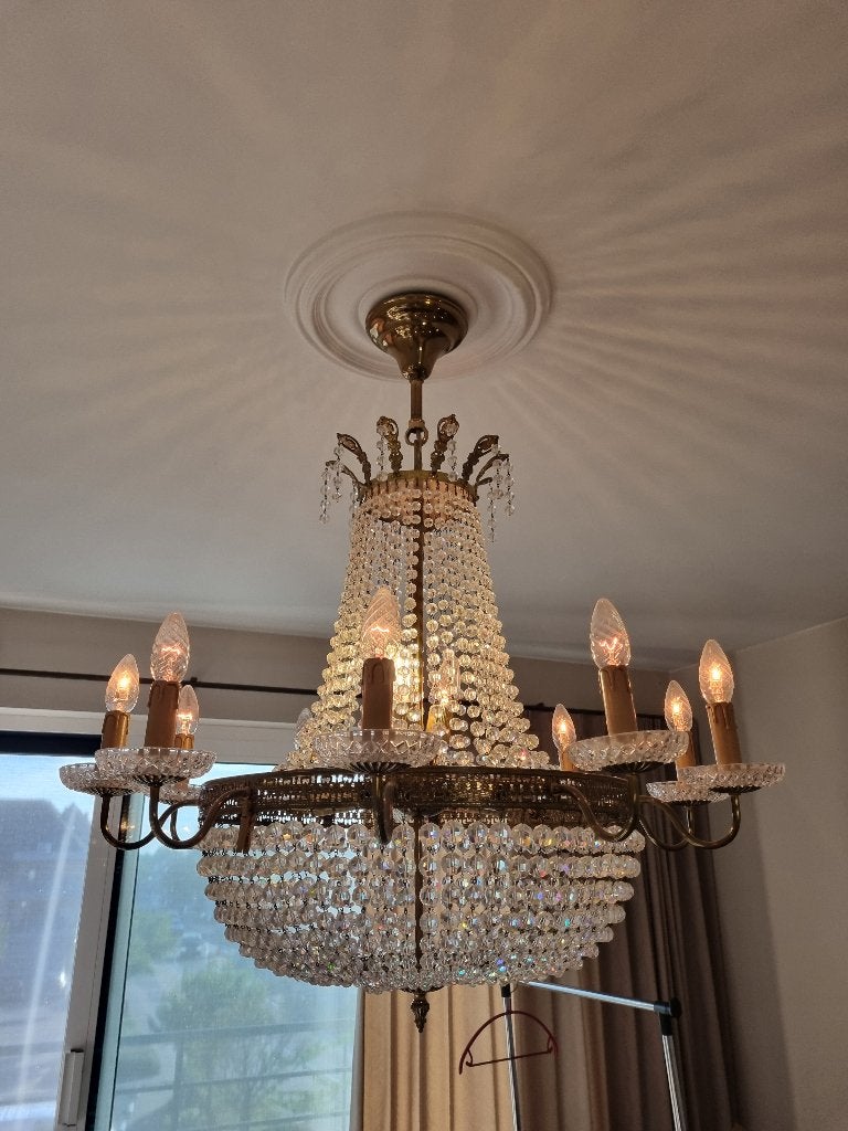 Kristallen kroonluchter, Huis en Inrichting, Lampen | Kroonluchters, Ophalen, Gebruikt, Glas, E14 (klein)