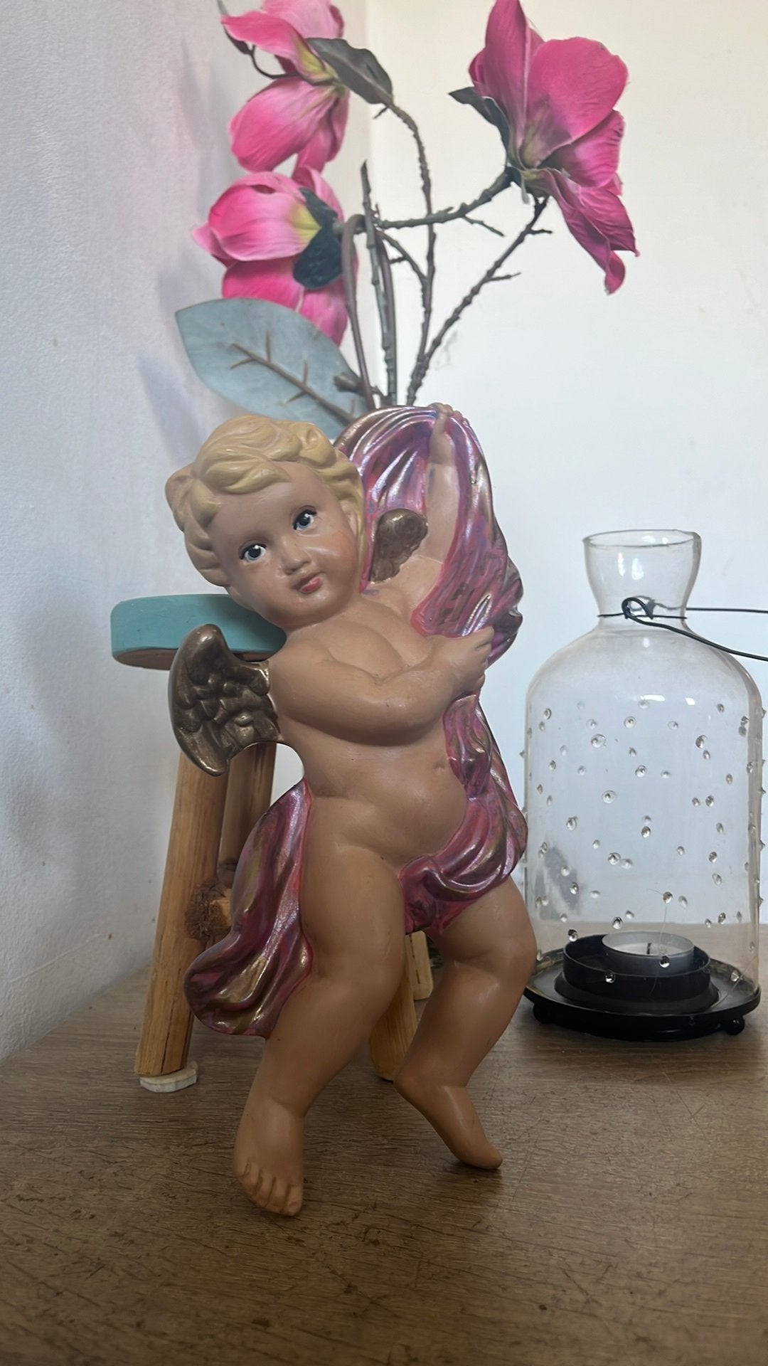 Vintage Barokke Muurengel / Cherubijn met Gouden Vleugels, Ophalen of Verzenden, Zo goed als nieuw