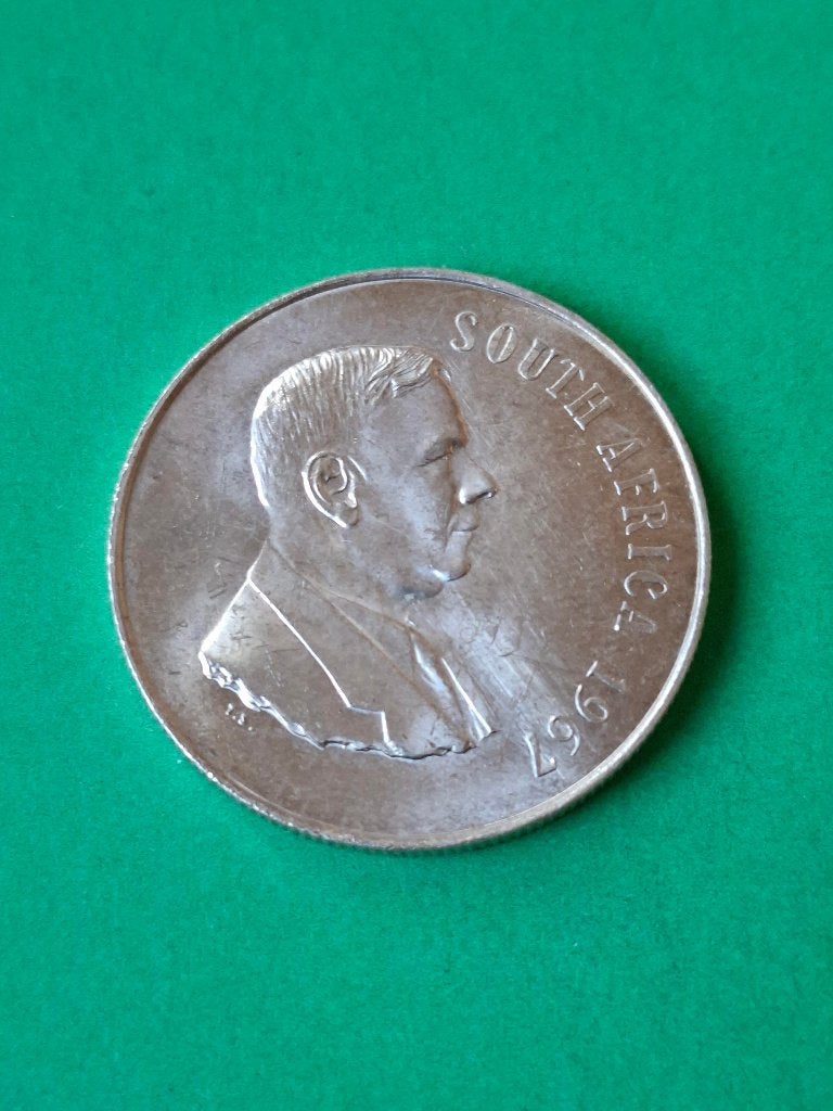 1967 Zuid Afrika 1 rand zilver Verwoerd springbok, Verzenden, Zuid-Afrika, Losse munt, Zilver