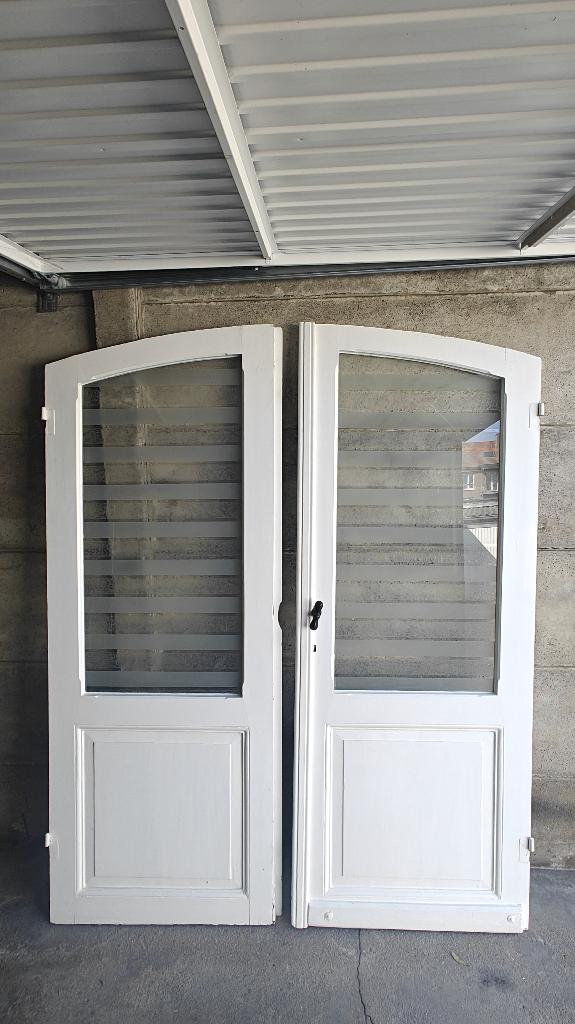 authentieke dubbele binnendeur - wit, gebogen & zwart beslag, Ophalen, Gebruikt, 80 tot 100 cm, Binnendeur