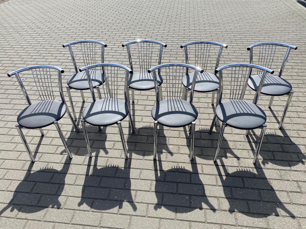 8 Italiaanse Calligaris design stoelen chroom & zwart, Huis en Inrichting, Stoelen, Ophalen, Zo goed als nieuw