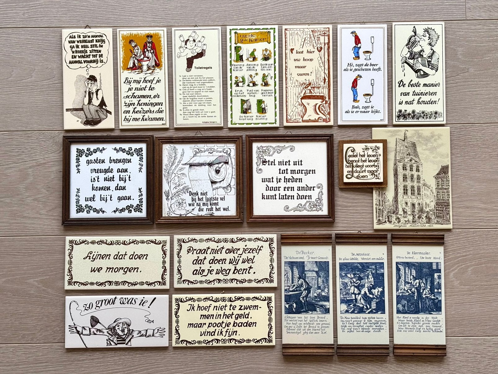 Complete vintage collectie wandbordjes met spreuken 19 stuks, Steen/keramiek, Nieuw, Ophalen of Verzenden, Wandbord
