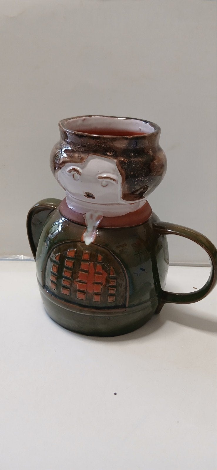 keramieken kan (art pottery vaas, karakterjug), Kan, Overige merken, Keramiek, Landelijk/Boerenbont
