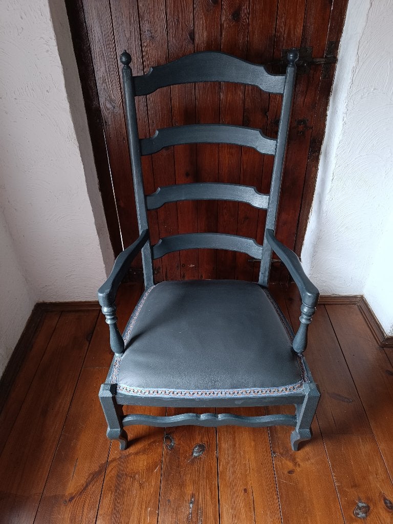 fauteuil vintage relooké assise cuir, Antiquités & Art, Enlèvement