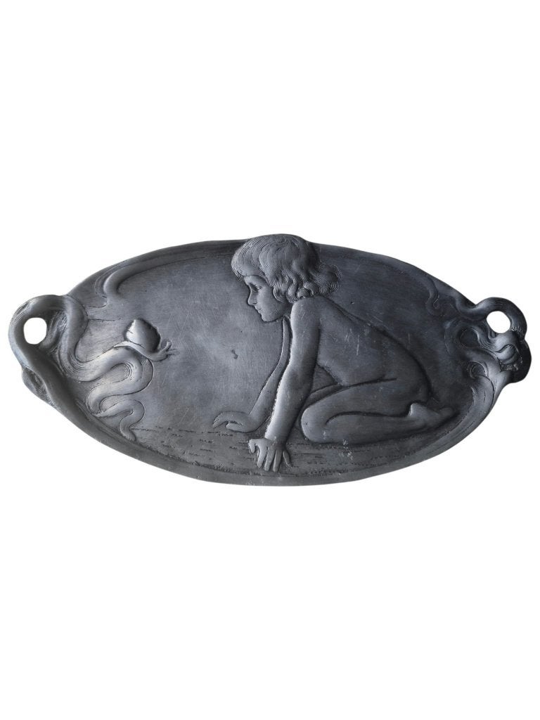 Plat Art Nouveau en étain de 27 cm de long, Antiquités & Art, Enlèvement, Plat