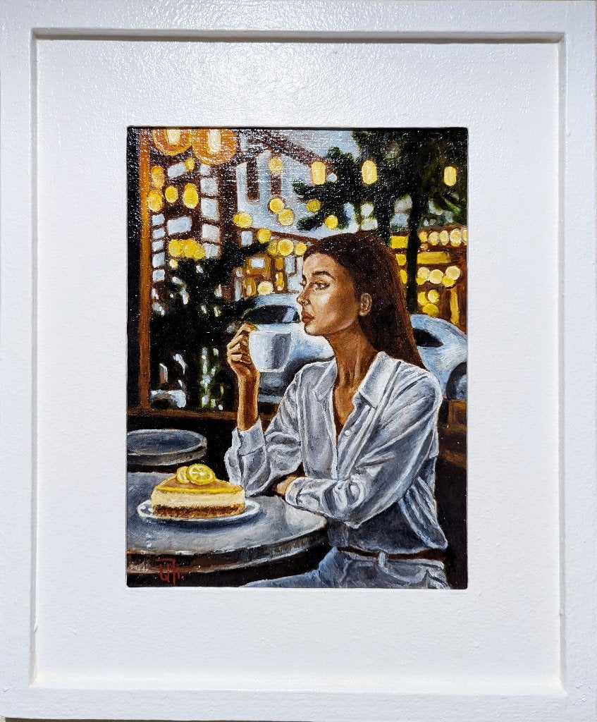 « Café du soir », Textile, Peinture à l'huile, Portrait, Passe-partout