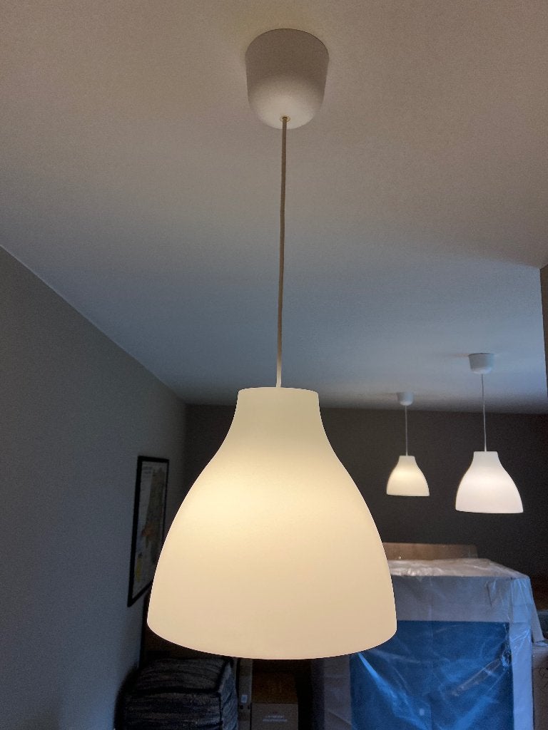 3x IKEA MELODI Hanglamp – Wit – Setprijs, Maison & Meubles, Lampes | Suspensions, Comme neuf, Synthétique, Enlèvement ou Envoi