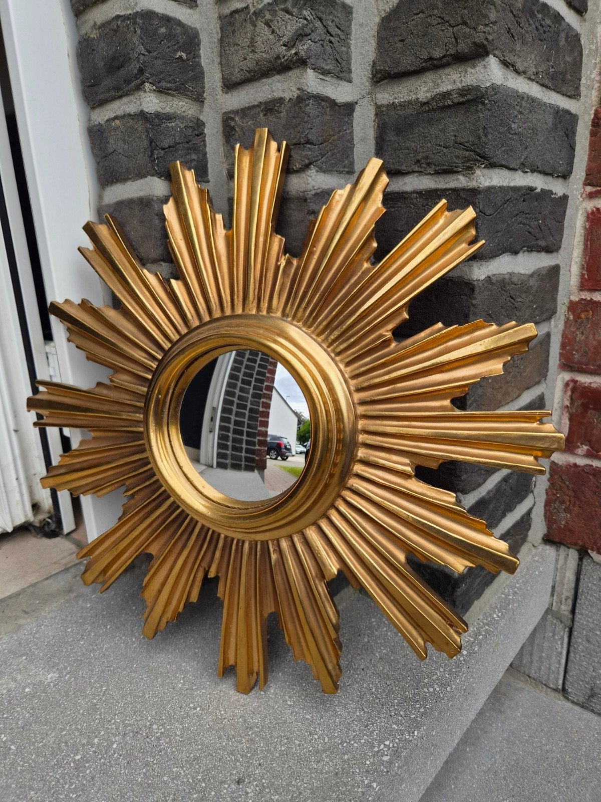 miroir solaire vintage 40 cm, verre convexe., Enlèvement ou Envoi, Moins de 100 cm, Rond, Utilisé