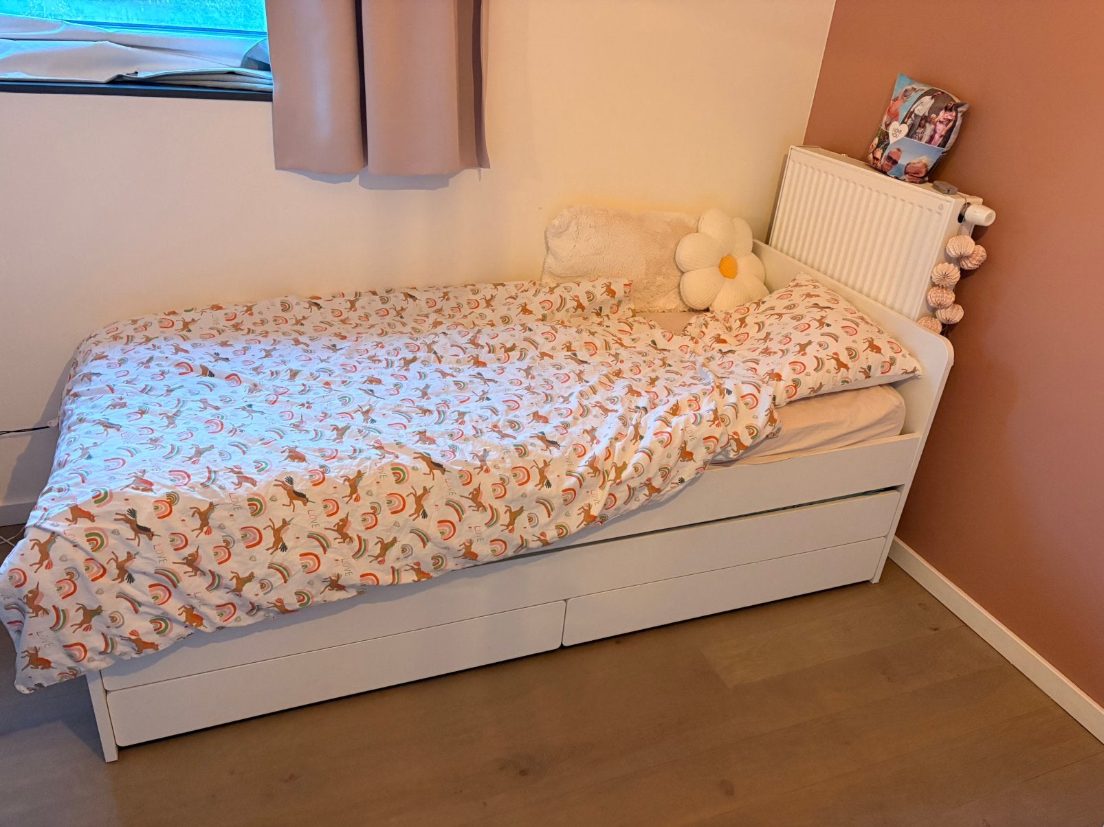 Eenpersoonsbed met lades en onderbed, Kinderen en Baby's, Ophalen, Gebruikt, 70 tot 85 cm, Lattenbodem