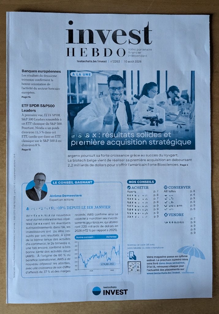 Test-achats Invest Hebdo 10/08/2026, Enlèvement ou Envoi, Comme neuf, Autres types