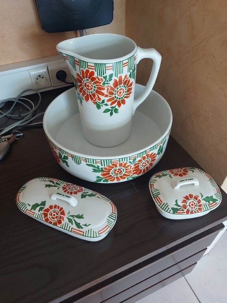 Vintage geëmailleerde waskomset, Ophalen