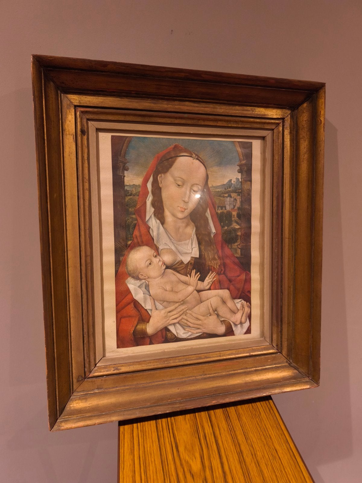 Cadre ancien Vierge à l'Enfant – Grand cadre en bois, Antiquités & Art, Enlèvement, Classique, Sous verre, Toile