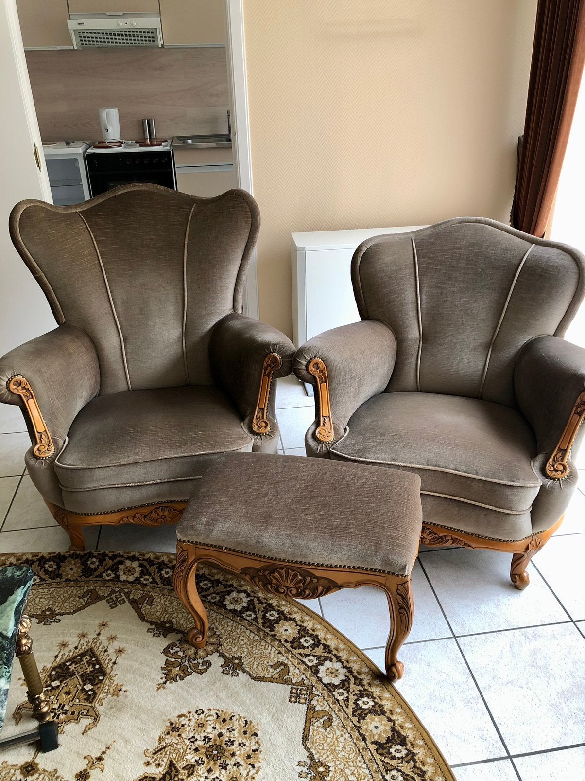 Eiken Salon Louis XV - met voetenbankje - jaren 60, Ophalen