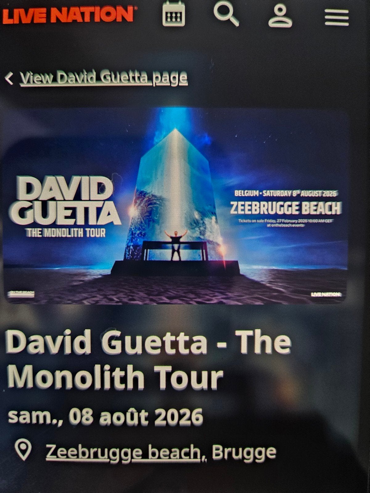 2 place pour David Guetta, Tickets & Billets
