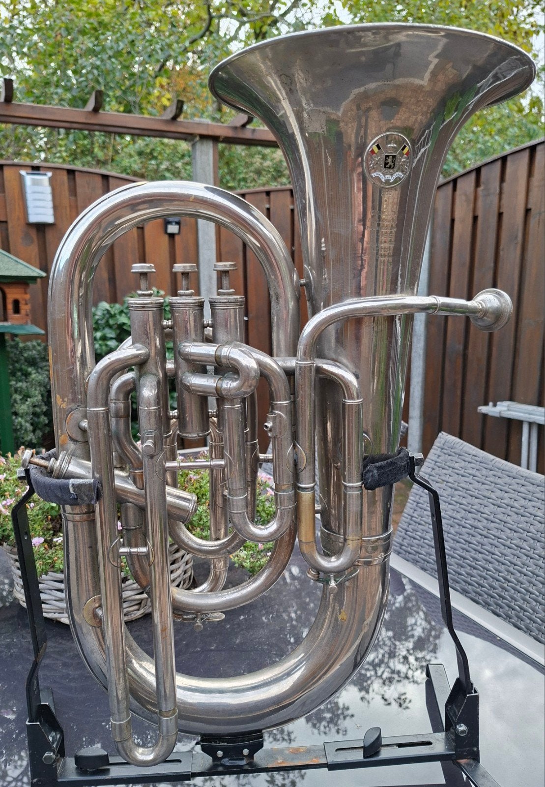 tuba/bariton 4 ventielen, Ophalen of Verzenden, Gebruikt, Euphonium of Tenortuba, Met koffer of draagtas