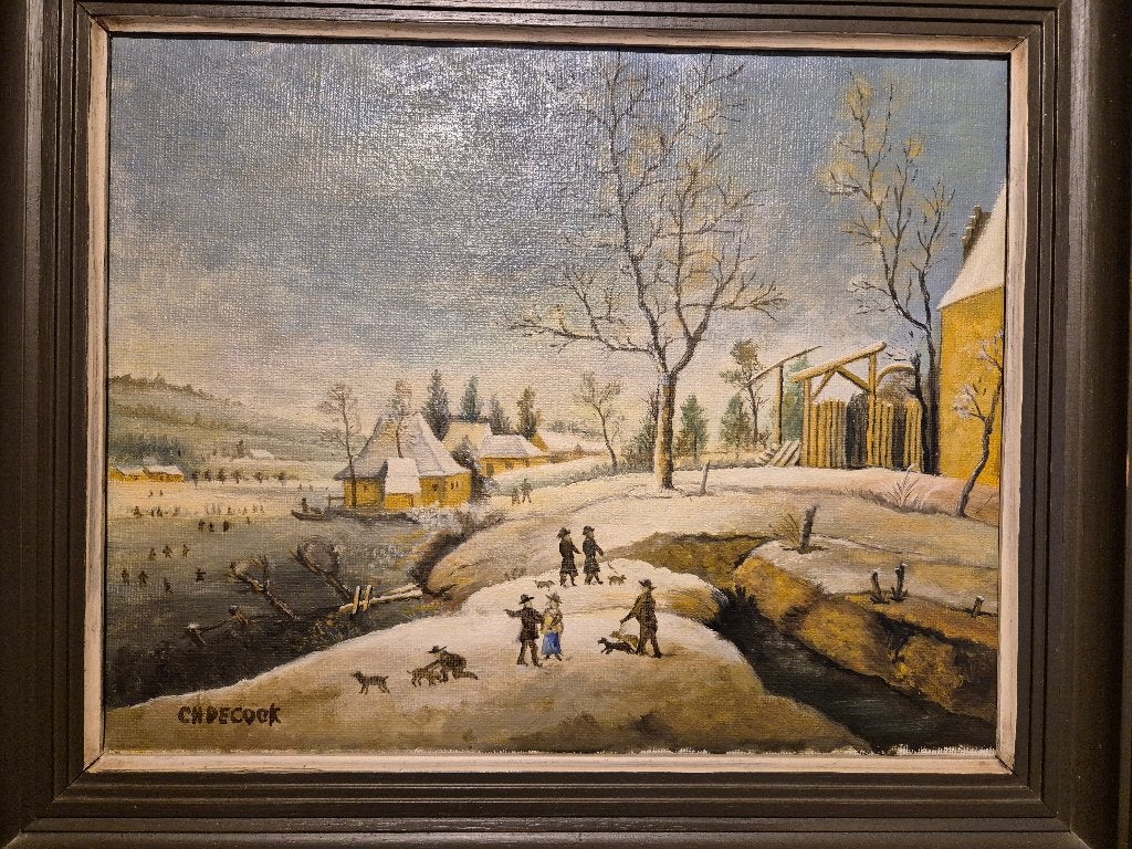 Schilderij van winterlandschap, Antiek en Kunst, Ophalen, Doek, Gesigneerd, Landschap