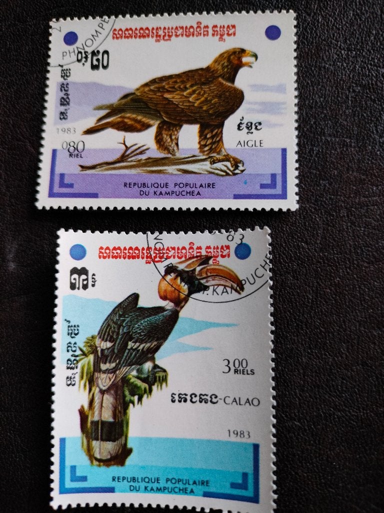 Cambodja 1983 - vogels, arend, neushoornvogel, Verzenden, Gestempeld, Zuidoost-Azië