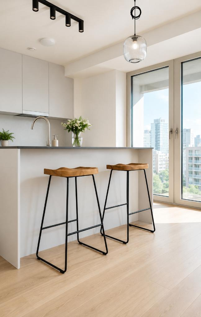 Industriële barkrukken hout/metaal – set van 2, Ophalen, Gebruikt, 60 tot 90 cm, Hout