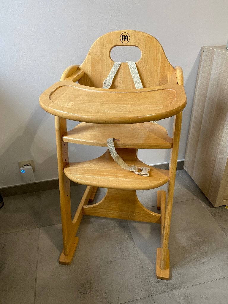 Chaise haute bébé en bois réglable – bon état, Enlèvement, Utilisé, Chaise de table, Coulissant